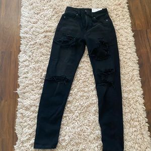 black ripped mom jeans